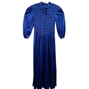 VTG Circa 2000 Womens Velour Zip Up Kaftan Robe Size S Blue Quilted Puff Sleeve‎